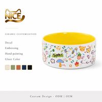 Bol pour chat et chien en céramique bicolore NicePets |   Bol anti-renversement pour nourriture et eau, couleur bonbon |   Joli bol pour animaux de compagnie avec plateau, motif doodle