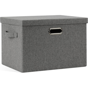 3 Pack Rectangle Canvas Collapsible Storage <b>Bins</b> 100L Foldable with <b>Lids</b> for Office & Closet Organizer - Product Image 1