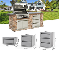 Meuble de cuisine modulaire en acier inoxydable pour intérieur et extérieur avec tiroirs et porte