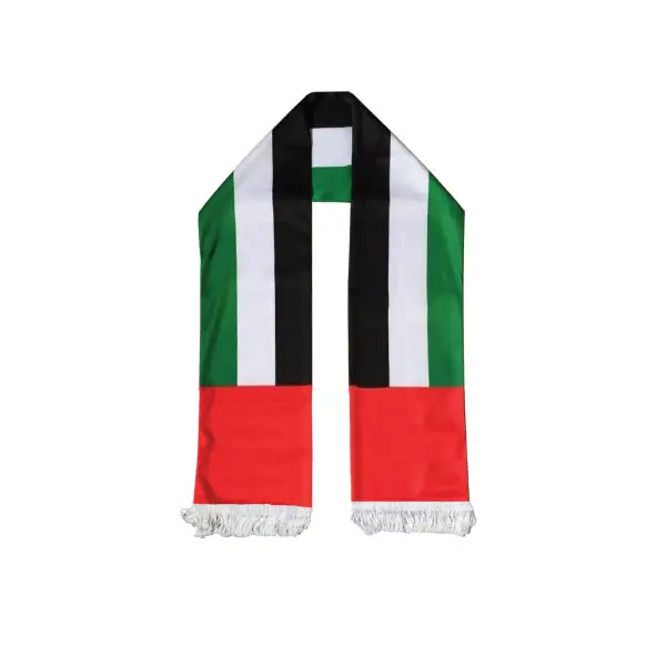 Bendera ringan kualitas tinggi dicetak dua sisi syal gaya poliester rajut tiga kali lipat motif bendera Uni Emirat Arab 8 "x 60"