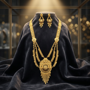 ขายส่งสร้อยคอทองคำ 14K18K24K ลายดอกไม้แบบรานี ฮาร์ ดีไซน์ดั้งเดิม ชุดเครื่องประดับแฟชั่นทองเหลือง - Product Image 6