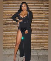 Bas mode Sexy dentelle body cuisse fente cape robe femmes deux pièces ensemble