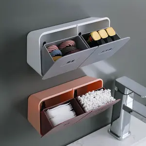 Organizador de plástico para baño, contenedor de algodón montado en la pared para almacenamiento de almohadillas de algodón