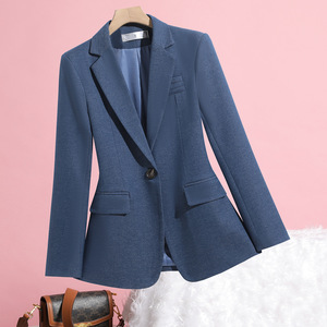 Blue Women's Blazer Slim Fit Solid Color Viscose Fiber Suit Jacket Spring Autumn Professional Wear - Product Image 1