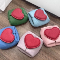 Porte-monnaie portable en cuir de vachette pleine fleur, motif color-block, en forme de cœur, mini pochette de rangement pour bijoux