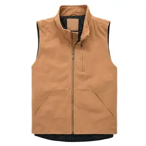 Stand Collar Mens Work Style Canvas Vest Jackets Wholesale Custom Fabric Summer Sleeveless Zip Up Vests For Men Casual