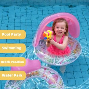 Bouée de bain pour bébé en forme de flamant rose avec auvent solaire pour les tout-petits, pour la piscine et la plage - Product Image 4