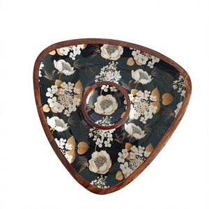 Plateau de service en bois fait main, forme irrégulière, motif floral, design traditionnel chinois, assiette décorative pour la maison et la cuisine - Product Image 1