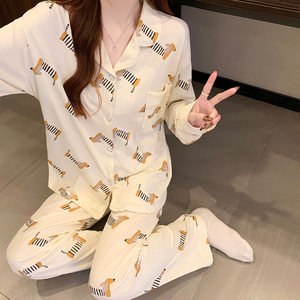Nouveau Design 2025 doux pyjamas revers ample confortable grande taille mignon teckel imprimé ensemble de vêtements de nuit pour femmes - Product Image 3