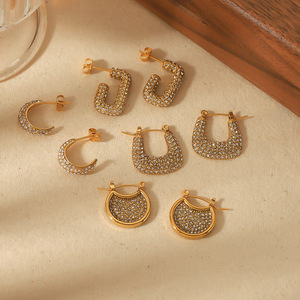 Pendientes Huggie en forma de U con cristales chapados en oro para mujer, joyería de fiesta, diseño geométrico, pendientes de acero inoxidable - Product Image 1