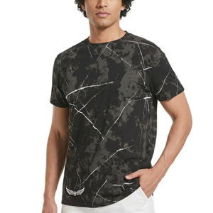 Men's Black Camouflage Print Short Sleeve T-<b>Shirt</b> With Wing Logo Regular Fit Casual O-Neck Breathable Knitted <b>Polyester</b> - Product Image 1