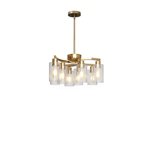 Modern Gold Iron Pendant <b>Light</b> 6-<b>Light</b> Clear Glass Shade Round Cylindrical Indoor Chandelier For <b>Dining</b> Room Kitchen Island - Product Image 1