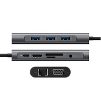 Hub Multifunción de Aluminio con 11 Puertos USB-C, 4 Puertos USB 3.0, AUX de 3.5mm, SD/Micro SD, VGA/LAN - En Stock