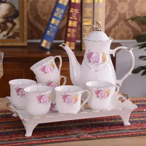 European style tea set luxury marble ceramic coffee tea set teapot set ethiopian