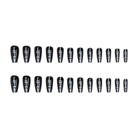 Ensemble de faux ongles gothiques en forme de cercueil, 24 pièces, design squelette noir et blanc, réutilisables, en acrylique, pour Halloween et usage quotidien
