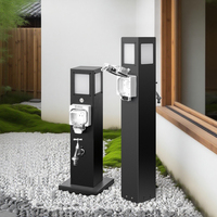 Poteau de parc en acier inoxydable 304 IP66 avec socle combiné eau et alimentation |   Boîtier simple + Robinet anti-gel + Commande à bouton-poussoir pour l'éclairage
