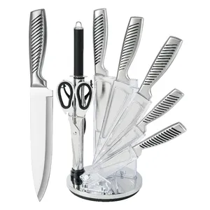 Fabricant de couteaux de cuisine professionnel en acier inoxydable 7 pièces ensemble de couteaux à manche creux affûtage avec support en acrylique