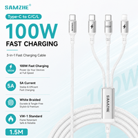 Cable SAMZHE Blanco Trenzado de 1.5m Tipo-C con Carga Rápida PD100W 5A, Cable de Datos USB-C 3 en 1 para Android, iPhone 17/16, Xiaomi, Carplay