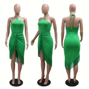 Abito da Donna con Lacci al Collo e Nappine sul Retro, Vestito Midi da Spiaggia Senza Schienale, Taglie dalla S alla 2XL - Product Image 3