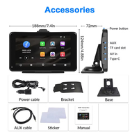 Moniteur portable CarPlay universel de 7 pouces IPS HD à fixer sur le tableau de bord avec USB, Android Auto sans fil, Mirror Link, stéréo