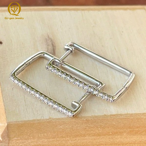 Pendientes de Aro Cuadrados de Último Diseño, Platino, Diamante Cultivado en Laboratorio, Corte Redondo, Certificado IGI, Gema de Alta Calidad, Personalizados para Regalo - Product Image 2