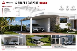 Abri de voiture en aluminium à pignon incliné simple face pour villa, cour, avec protection solaire et pluie en polycarbonate - Product Image 4