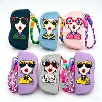 Sac de rangement en silicone de dessin animé, pochette portable avec cordon, petite pochette de rangement imperméable mignonne pour lunettes de soleil et petits objets, cadeau