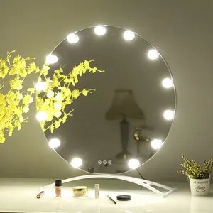 New Round Shape Fancy Decor Make-Up Hollywood Light Bulbs mirror vanity With Three Color Screen Touch Dimmer