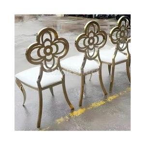 Chaises de réception empilables à fleurs pour hôtel, fête, dîner, événement, mariage, dorées - Product Image 1