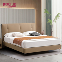 LOONGFUNG Lit personnalisé King Queen Size en cuir pleine fleur souple avec sommier à lattes en bois de pin et tête de lit capitonnée – Mobilier de chambre