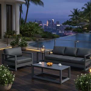 Vente chaude usine : Ensemble <span class=keywords><strong>de</strong></span> canapés d'extérieur modernes et confortables, faible MOQ, mobilier <span class=keywords><strong>de</strong></span> <span class=keywords><strong>jardin</strong></span> en aluminium, coussins imperméables, prêt pour le <span class=keywords><strong>salon</strong></span> - Product Image 1