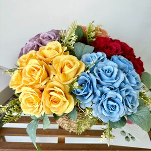 ดอกกุหลาบประดิษฐ์ Queyiyi ช่อดอกไม้ 7 หัว สำหรับถือถือในงานแต่งงาน สีชมพู พีช ม่วง สำหรับตกแต่ง - Product Image 2