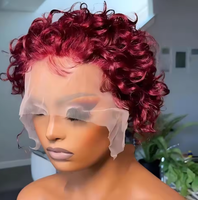 Perruque courte à boucles pixie, perruque super double tirée, dentelle frontale pour femmes, cheveux humains vierges, doux et légers pour les femmes noires, usage quotidien et pour les fêtes