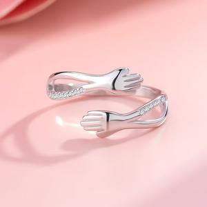 Anillo de Pareja con Diseño de Abrazo, Versión Coreana, Estilo <span class=keywords><strong>Jane</strong></span> <span class=keywords><strong>Eyre</strong></span>, Anillo Abierto con Circonita - Product Image 3