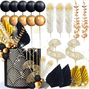 Set de Decoración para Pastel con Bola Negra y Dorada 2026, con Accesorios de Papel de Hoja Dorada para Fiestas de Cumpleaños y Decoración de Pasteles - Product Image 1