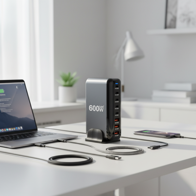 SAA PSE CB Listed 600W GAN USB C PD Desktop Charger 5C 3A 8-Port Fast Charging Station Hub,PD 3.1 140W Laptop Charger Adapter
