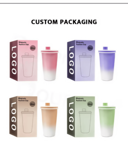 Nouvelle conception – Gourde isotherme en acier inoxydable 650/750 ml avec paille et bouchon magnétique – Bouteille d'eau sport portable – Mug à café pour voiture - Product Image 5