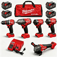 Vente directe d'usine - Kit d'outils multifonctions sans fil Milwaukee M-18 FUEL - Perceuse, clé à chocs, meuleuse - Pack d'accessoires complet