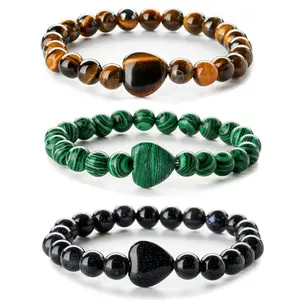 Healing Stone Beaded Bracelet for Women Men Semi-Precious Gemstones Crystal Bracelets Unisex Adjustable Stretch Bracelets 8mm