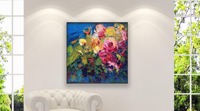 Art mural encadré floral abstrait, peinture à l'huile texturée 3D abstraite faite à la main, décoration de salon, roses roses, peintures décoratives sur toile