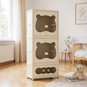 Armadio Portatile Trasparente a 3 Ripiani con Ruote, <span class=keywords><strong>Guardaroba</strong></span> Pieghevole di Lusso in Plastica - Product Image 1