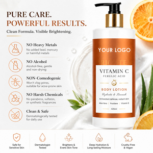 Loción corporal blanqueadora con vitamina C, ácido ferúlico, niacinamida, ceramida, hidratante, iluminadora, unifica el tono de la piel, humectante, OEM - Product Image 4
