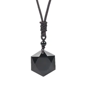 Wholesale Mexican natural obsidian Hexawn star Pendant Black Great Moon pendant Stone pendant necklace jewelry for men and women