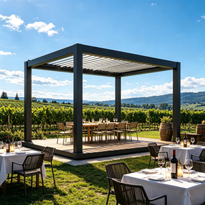 หลังคาบังแดดแบบมอเตอร์สำหรับพื้นที่ลมแรง เหมาะสำหรับใช้งานกลางแจ้ง  โครงสร้างอลูมิเนียมอัลลอยหนาพิเศษ  ระบบระบายน้ำแบบซ่อน  พร้อมไฟ LED ในตัว - Product Image 3