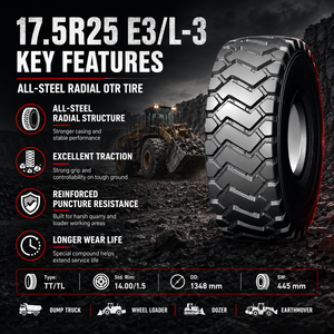 Pneu radial OTR sans chambre à air 17.5R25 E3/L3 à bande de roulement profonde pour équipement de roues et de terrassement - Product Image 2