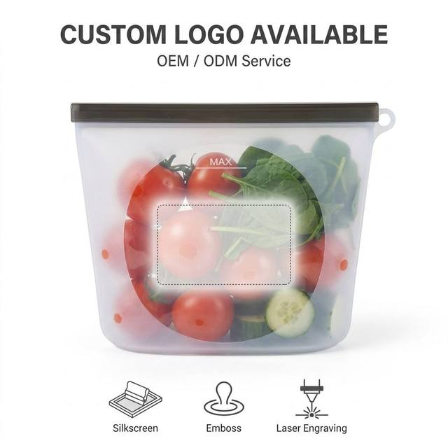 Platinum Silicone Reusable Food Storage Bag Leakproof BPA Free Freezer Dishwasher Safe 4 Colors Sizes Custom Logo