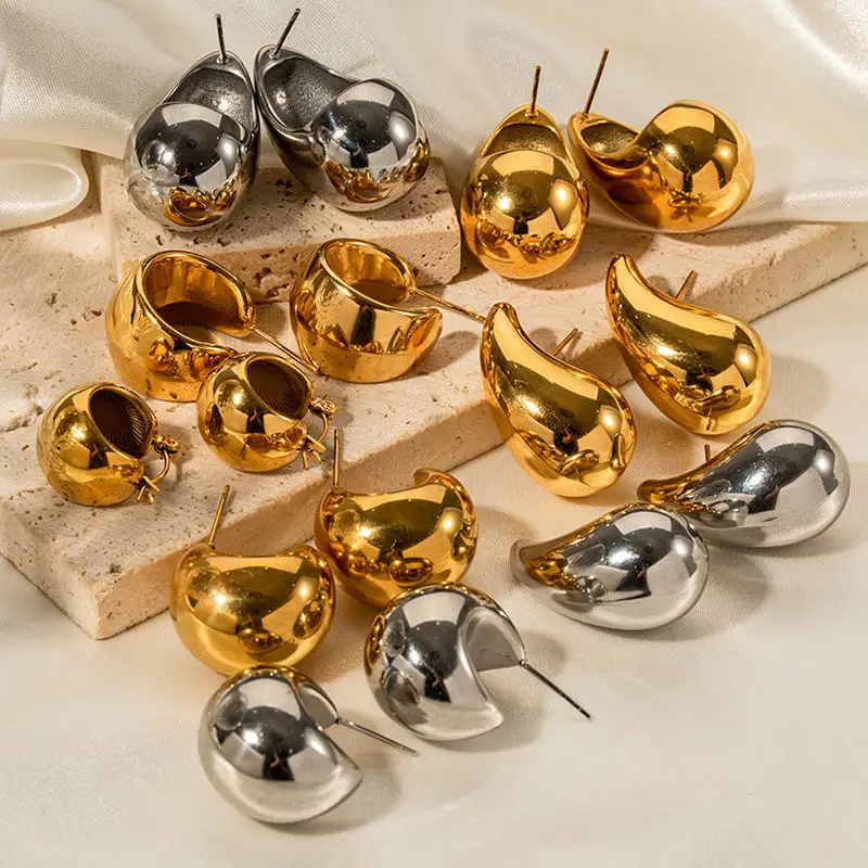 Ohrringe Großhandel Bulk Schmuck Hersteller Wasser tropfen Ohrringe Frauen Geometrische 18 Karat Echt Gold Edelstahl Ohrringe Frauen