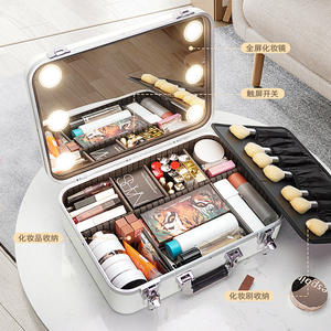 Trousse de Maquillage Professionnelle avec Miroir LED Lumineux, Cadre en Aluminium Portable, Rectangulaire Blanc, 6 LED, Matériau PC Haut de Gamme - Product Image 4