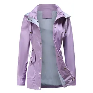 Womens adjustable fall spring middle long windbreak Jackets Coats 2023 New Women Waterproof hooded trench coat
