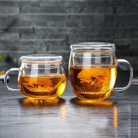 Mug à infuseur à thé en verre borosilicate classique avec couvercle, tasse à thé résistante à la chaleur, thé en fleurs, thé en feuilles, design inspiré de la nature